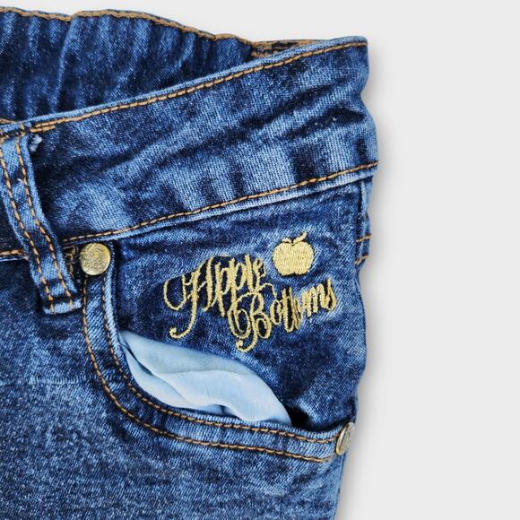Apple Bottom Jeans Kids Girls Sz 8 Blue Denim Embroidered Pockets Slim Fit *Flaw - Picture 4 of 7